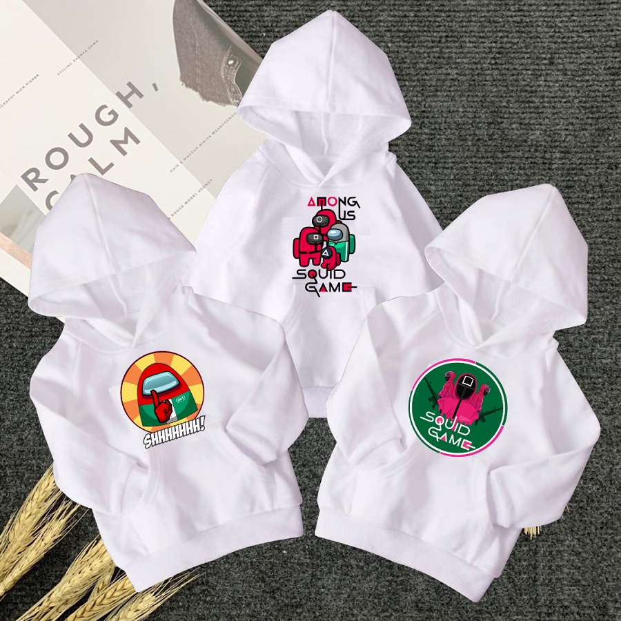 Áo hoodie squid game trò chơi con mực màu trắng chất nỉ bông cho bé cực hot