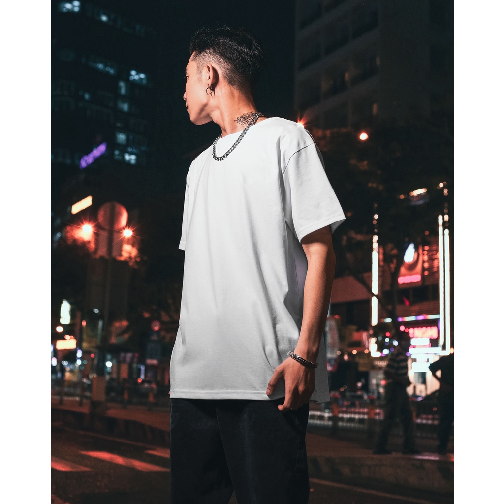 Áo thun oversize trơn nam nữ cotton màu trắng đen form rộng W0