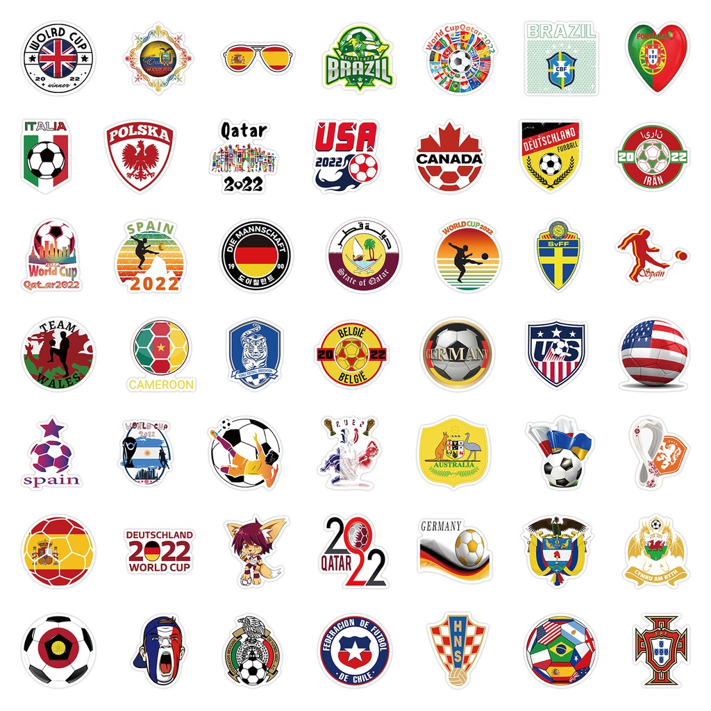 Bộ 100 Miếng Dán Chống Thấm Nước Hình Logo Câu Lạc Bộ Bóng Đá Kira Qatar World Cup Trang Trí Điện Thoại Laptop DIY
