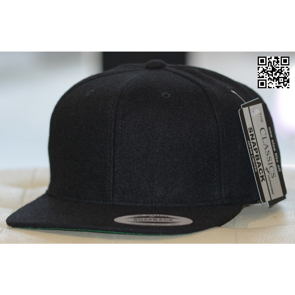 Nón snapback màu đen trơn ,Mũ snapback thời trang một màu không logo Classic Melton Wool Black snapback