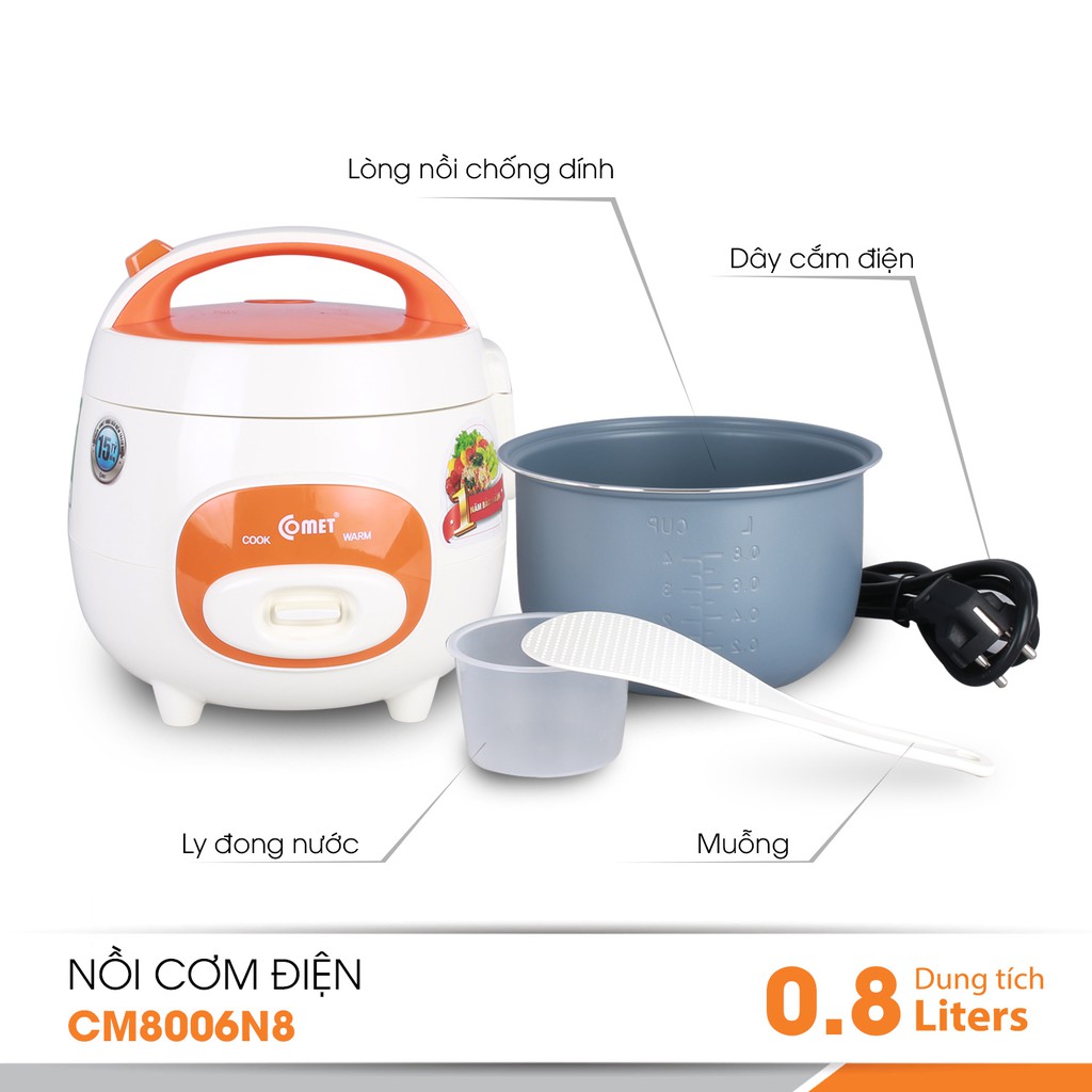 Nồi cơm điện mini nắp gài 0,8L COMET - CM8006