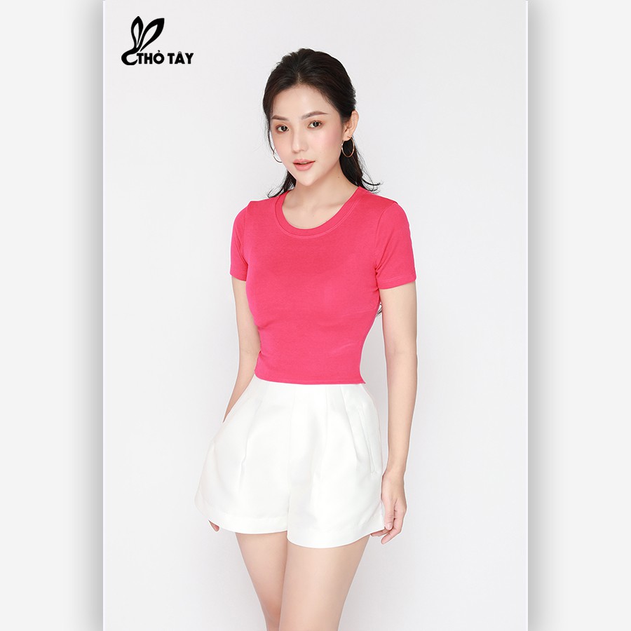 Áo thun nữ croptop THỎ TÂY cổ tròn nhiều màu siêu xinh THỎ TÂY B280