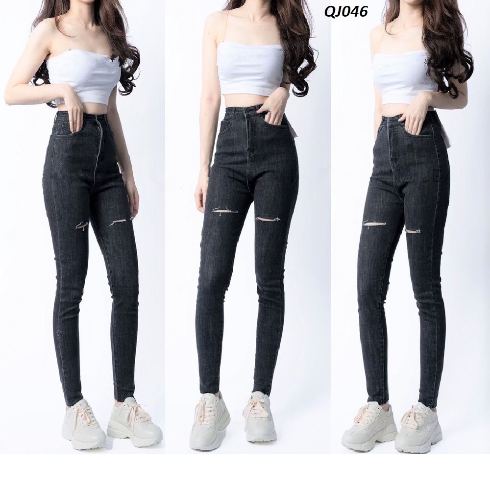 Quần Jeans Skinny Rách Gối Lưng Cao Hack Dáng Đẹp QJ046