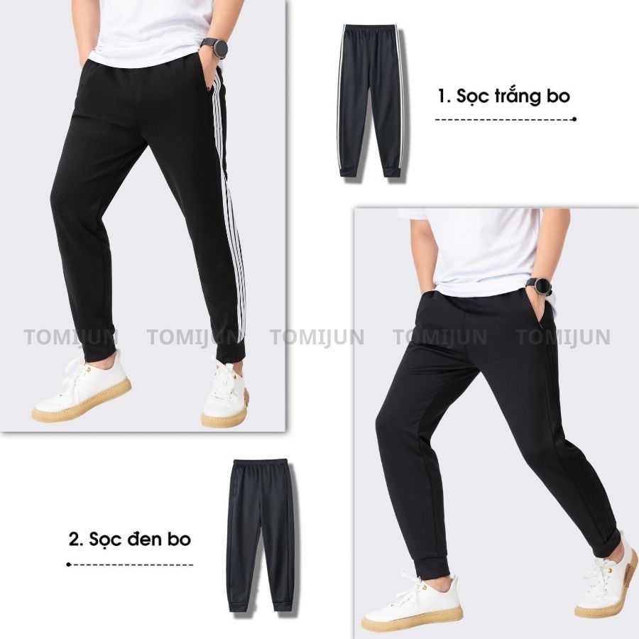 Quần jogger thể thao nỉ nam nữ TOMIJUN Siêu Rẻ dài 3 sọc, Vải poly cao cấp dày đẹp, co giãn tối đa