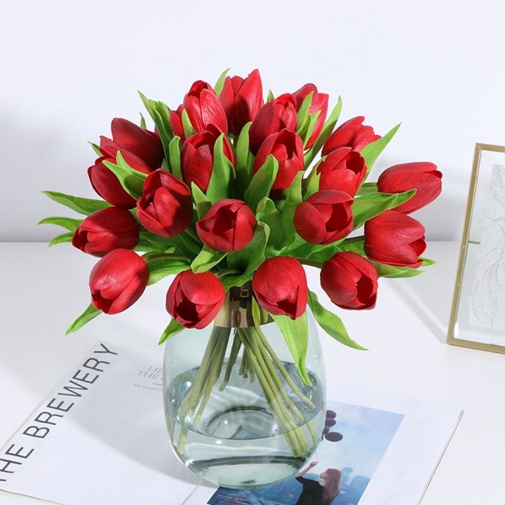 Hoa Giả - Combo 5 cành Hoa Tulip 33cm decor đẹp, xinh xắn