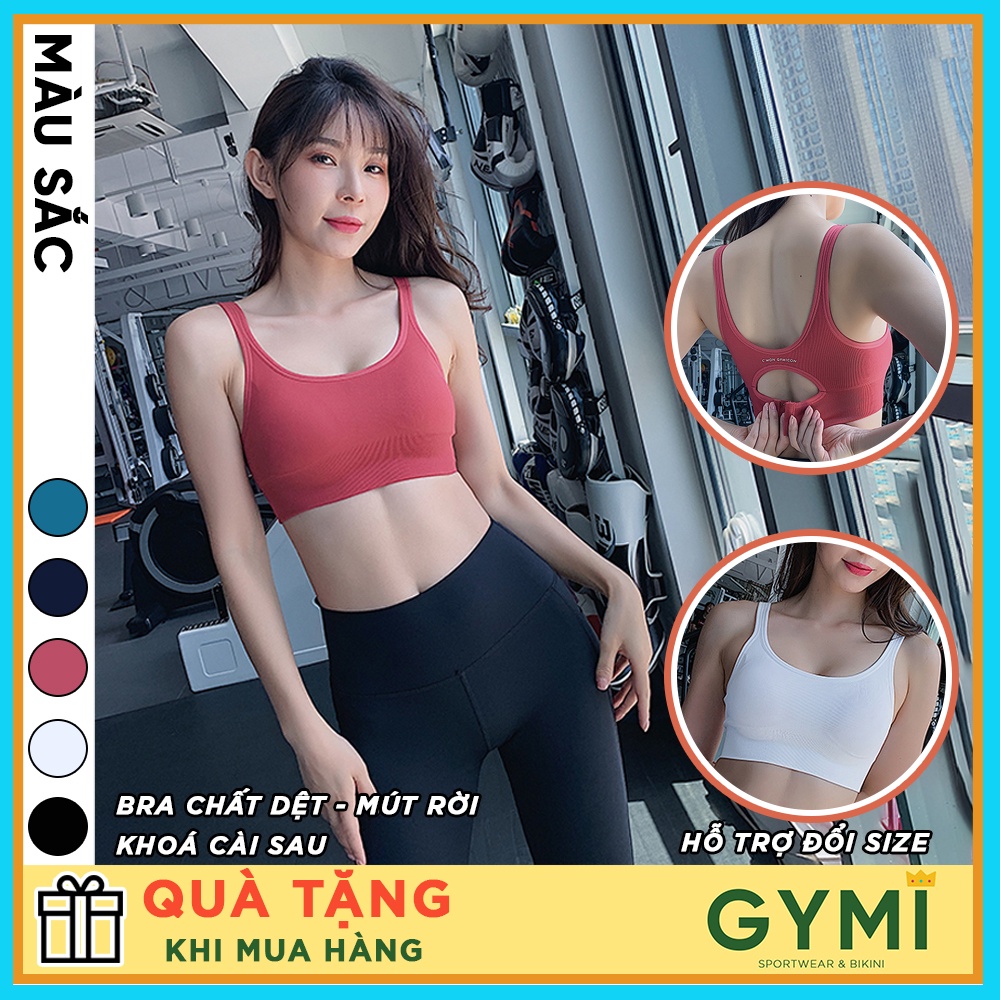 Áo bra tập gym yoga nữ GYMI AL19 dáng thể thao chất dệt kim có khoá cài sau mút ngực có thể tháo rời