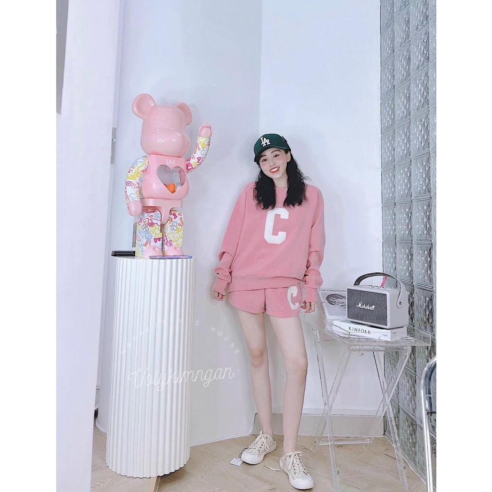 [10.10 Sales Freeship] Set bộ đùi thể thao nữ, set bộ áo tay dài in chữ C quần short đùi đi chơi cá tính, trẻ trung