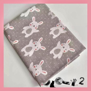 Vải canvas/vải thô bố họa tiết thỏ trắng dễ thương làm phông nền chụp ảnh, may rèm cửa, túi tote