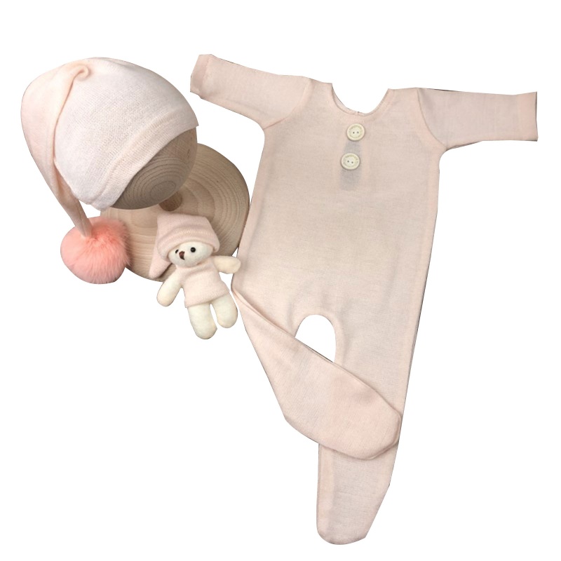 Set 3 Món Áo Liền Quần Tay Dài Kèm Nón Và Bóng Lông Dành Cho Bé Sơ Sinh Chụp Ảnh