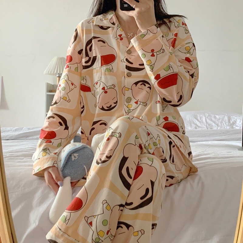 Set đồ ngủ Pyjama dài hoạ tiết hoạt hình Shinosuke