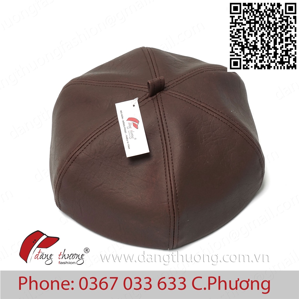 Mũ nồi da nâu beret bere CÓ CLIP màu nâu đen bò