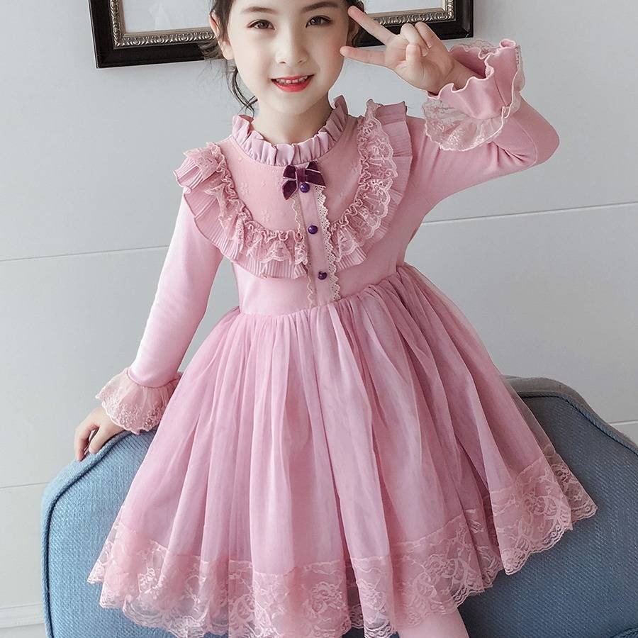 Đầm Công Chúa Phối Ren Thời Trang Mùa Đông Cho Bé Gái 2 019