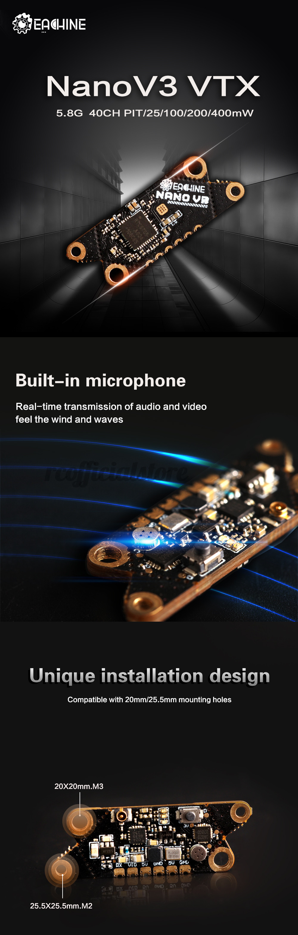 EACHINE RC Ăng Ten Fpv V3 Vtx 5.8ghz 40ch 25 / 100 / 200 / 400mw Cho Drone | BigBuy360 - bigbuy360.vn