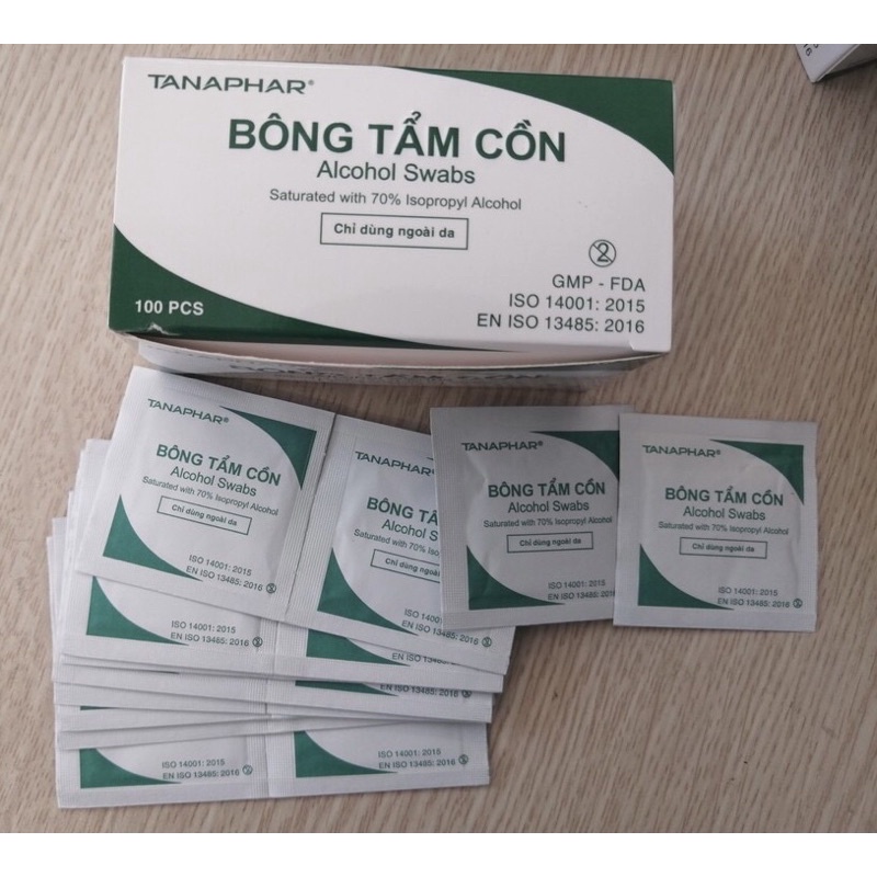 Bông tẩm cồn Tanaphar - Hộp 100 miếng