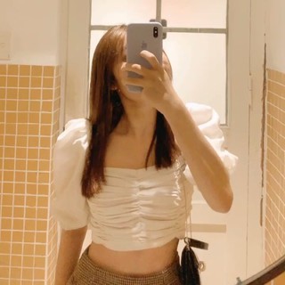 Hinworkspace Áo croptop nhún tay lửng Off Shoulder Top