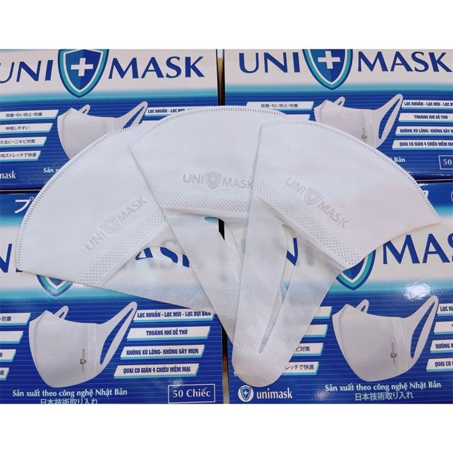 100 chiếc Khẩu trang 3d Uni mask, monji chính hãng, chống bụi mịn, kháng khuẩn công nghệ Nhật Bản form ôm sát mặt