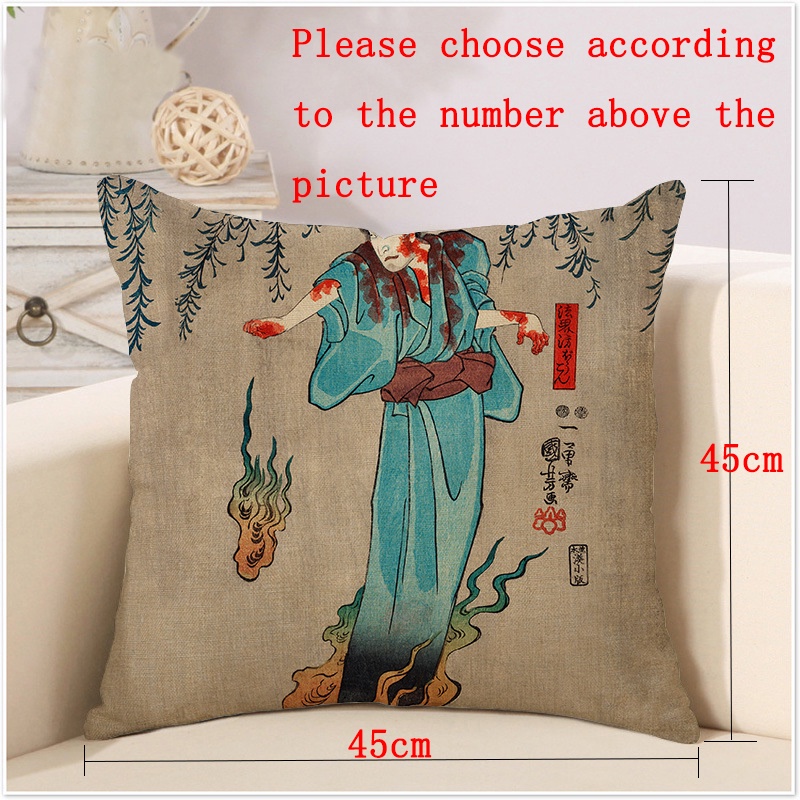 Vỏ Gối 45X45Cm Họa Tiết Ukiyo-e Utagawa Kuniyoshi Phong Cách Nhật Bản