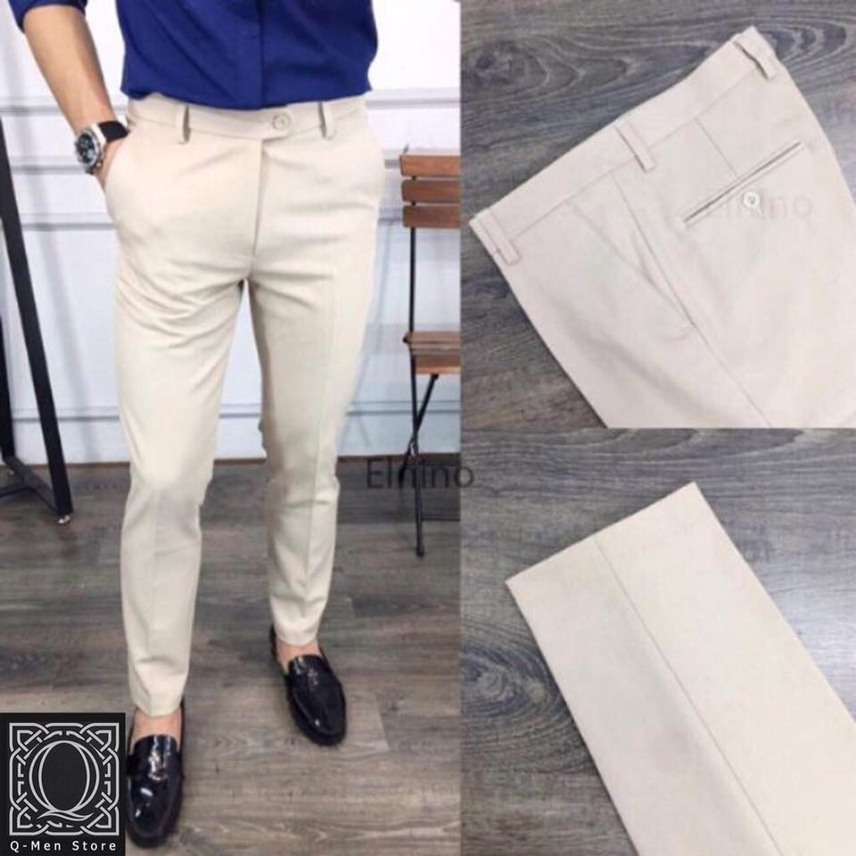 Quần âu nam vải co giãn màu trắng kem | BigBuy360 - bigbuy360.vn