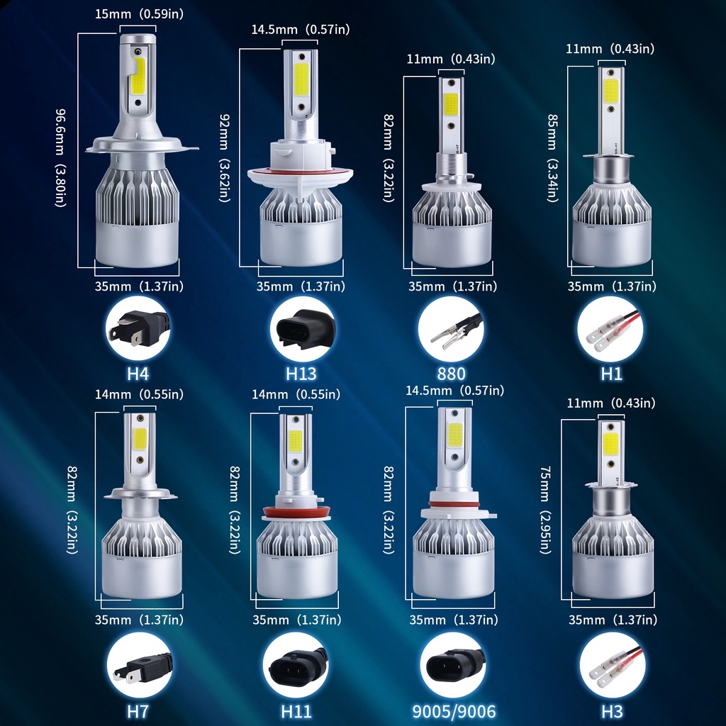 Set 2 Đèn Pha LED C6 H1 H3 H4 H7 H8 H11 HB3 9005 HB4 9006 Màu Sắc Dành Cho Ô Tô
