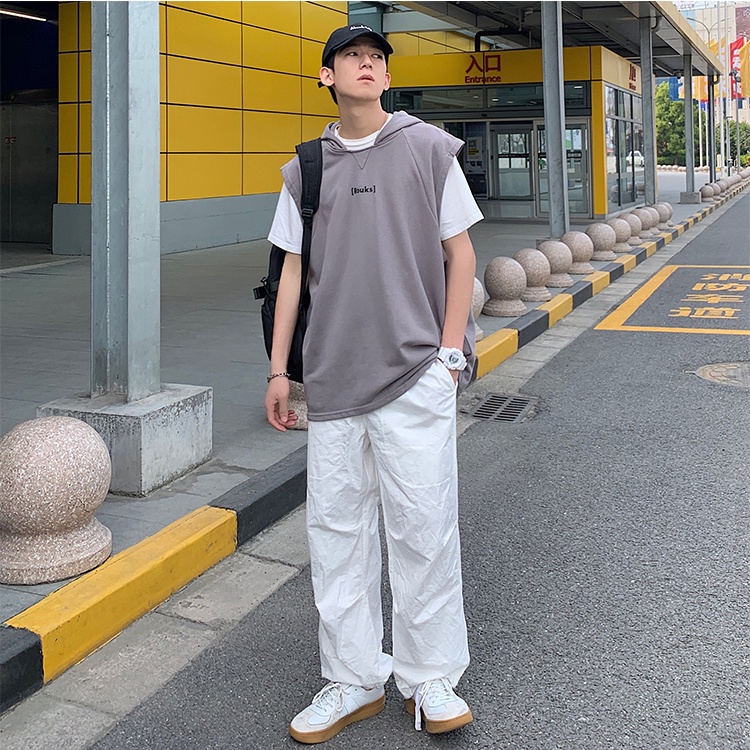 Áo thun nam form rộng 3 lỗ có mũ trùm đầu mặc hè mỏng mát cá tính, áo phông nam không tay có mũ phong cách hiphop T333