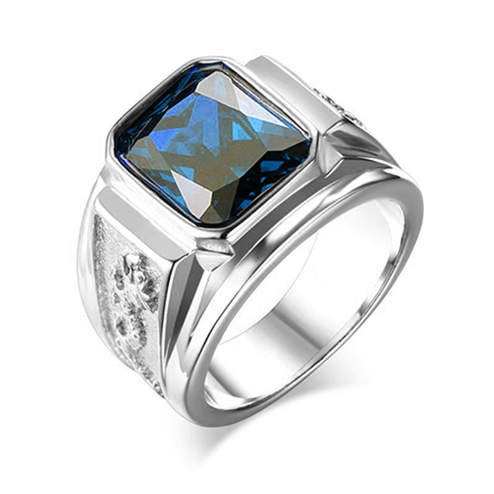 Nhẫn nam đẹp titan thép không gỉ inox cao cấp thời trang kiểu cham rồng trangsucpt đá xanh dương màu trắng PTNNA250