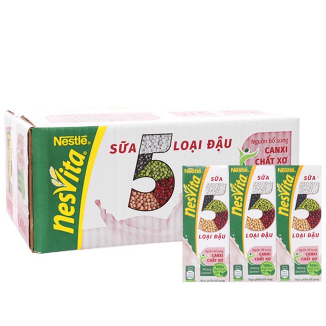 Thùng 30 hộp sữa 5 loại đậu Nestle Nesvita uống liền ( 180ml/ hộp)