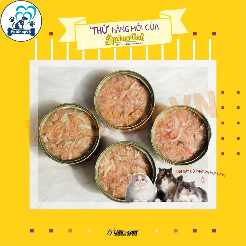 Pate Cho Mèo AATAS CAT Dạng Súp Gà Sợi Nhuyễn Lon 80g Kết Hợp Topping Thơm Ngon, Bổ Dưỡng, Mượt Lông.