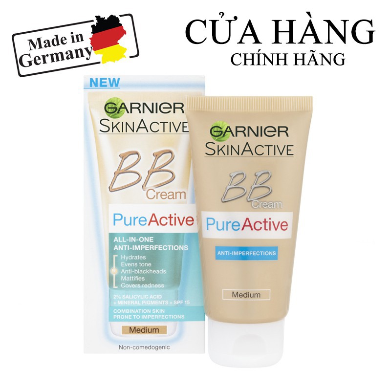 Garnier BB Pure Active kem nền 5 in 1 nhập Đức 50ml (Tone trung bình)