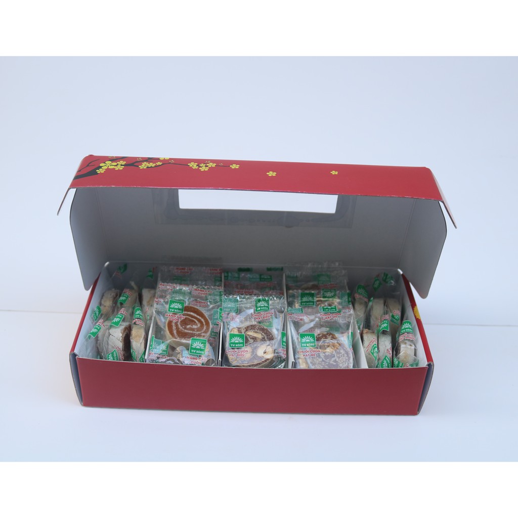 Trái cây cuộn thập cẩm TƯ BÔNG - gồm 5 loại trái cây cuộn bánh phồng chánh gốc Đồng Tháp | BigBuy360 - bigbuy360.vn