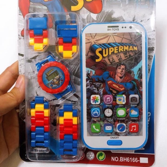 Vỉ đồ chơi đồng hồ- điện thoại pin Superman( có bán sỉ)