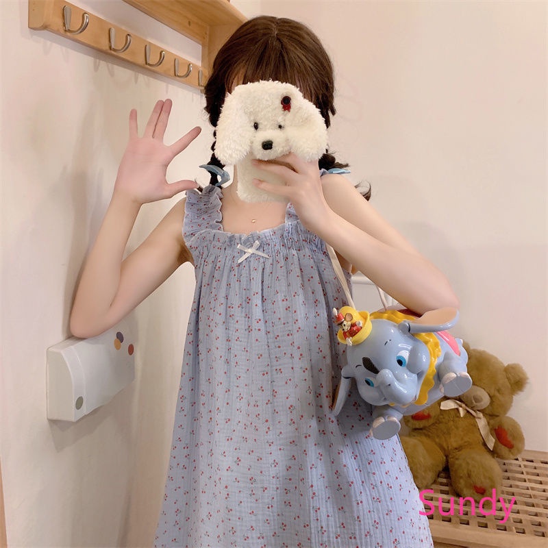 Đầm Ngủ Hai Dây In Họa Tiết Dễ Thương Phong Cách Hàn Quốc Thời Trang Mùa Hè Cho Nữ