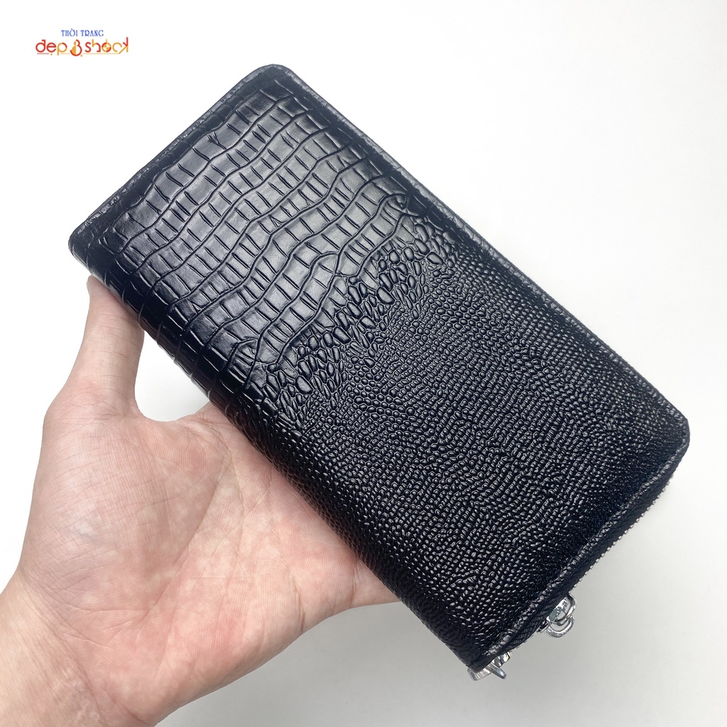 Ví Cầm Tay Da Bò Thật Dập Vân Cá Sấu Clutch Nam,nữ Cao CấpDepvashock BH 3 năm