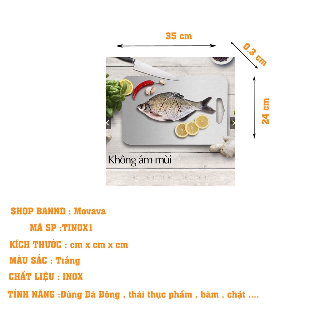 Thớt inox kháng khuẩn 304 cao cấp vệ sinh dễ dàng chống ẩm mốc và không Xước Dăm an toàn thực phẩm Shop Movava- TINOX1
