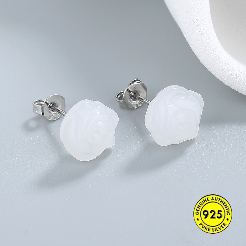 Bông Tai Mạ Bạc 925 Đính Ngọc Bích Nhân Tạo Cho Nữ