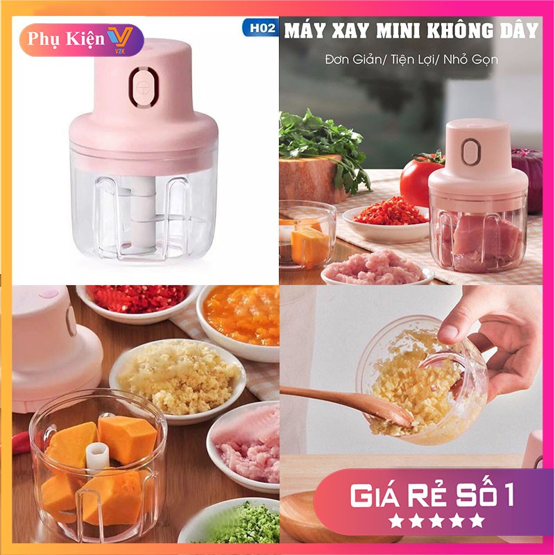 Máy xay mini cầm tay đa năng sạc pin cao cấp xay tỏi ớt, hành, rau củ quả dung tích 250ml