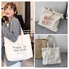 Túi tote túi vải canvas phong cách Hàn quốc, có khóa miệng ngăn phụ bên trong thời trang Random chữ