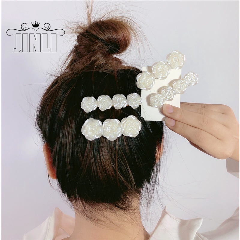 Kẹp tóc phối mặt hoa trắng bằng nhựa resin thời trang Hàn Quốc cho nữ