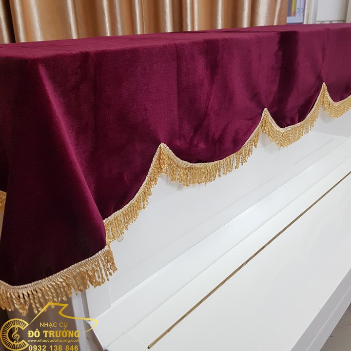 Khăn Phủ Đàn Piano Nhung Đỏ Đô ren vàng