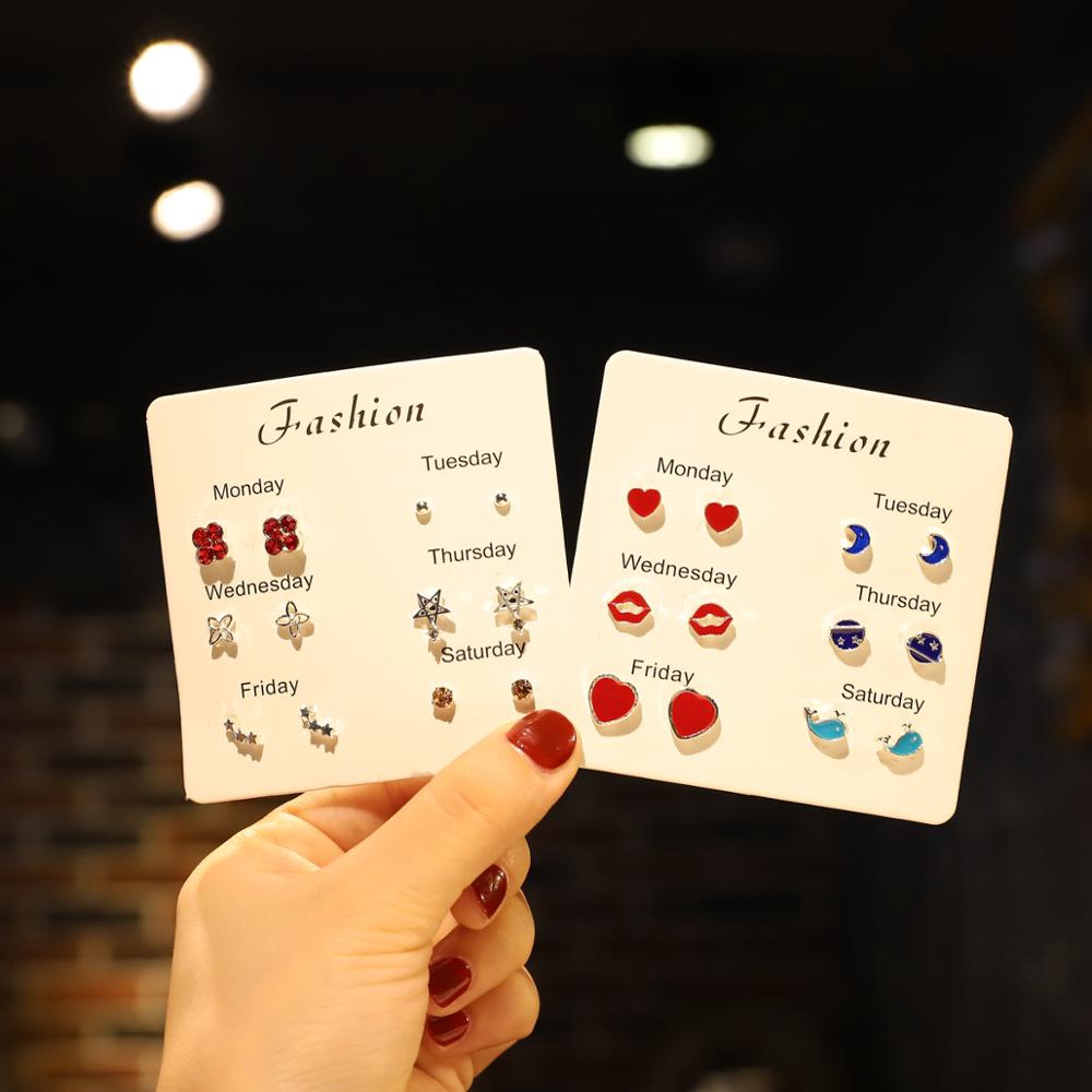 Set 6 đôi khuyên tai một tuần thời trang làm quà tặng ngày lễ tình nhân cho nữ / học sinh