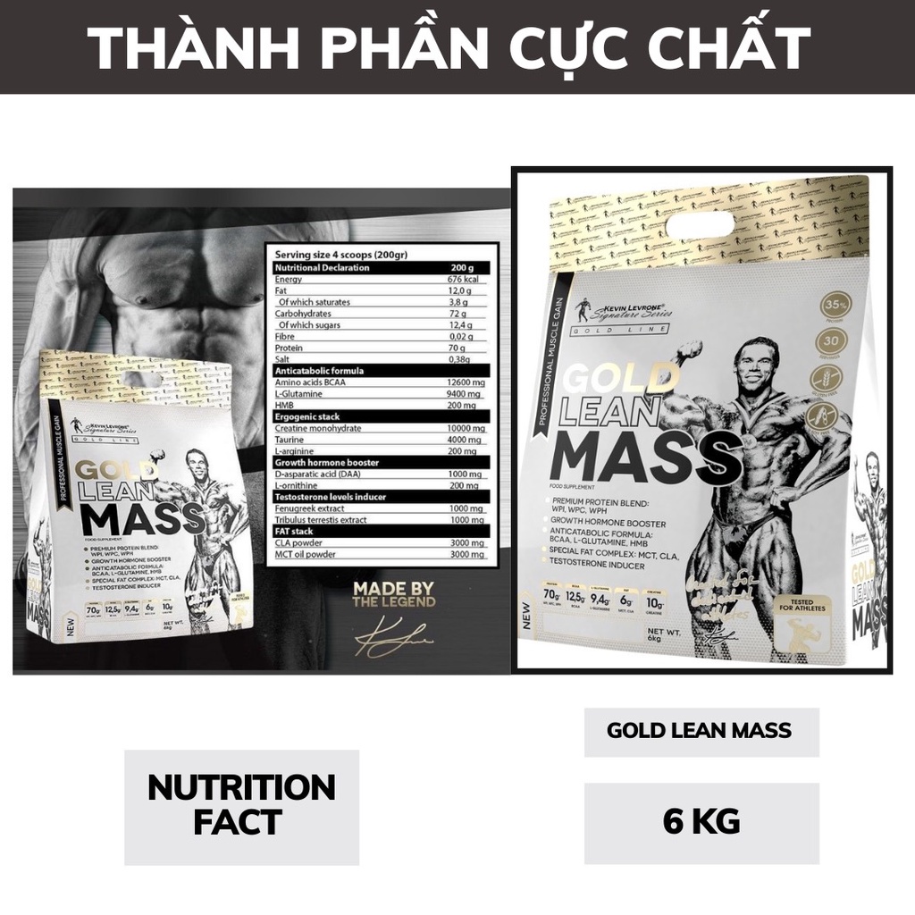 BỊCH 6KG - GOLD LEAN MASS - HỖ TRỢ TĂNG CÂN NẠC NHANH - PHÁT TRIỂN CƠ BẮP TỐI ĐA - THÀNH PHẦN CÓ THÊM CLA HẠN CHẾ LÊN MỠ