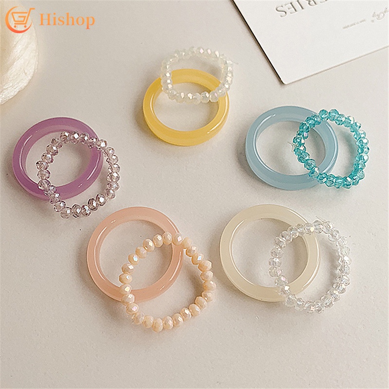Set Nhẫn Acrylic Trong Suốt Nhiều Màu Đơn Giản Cho Nữ