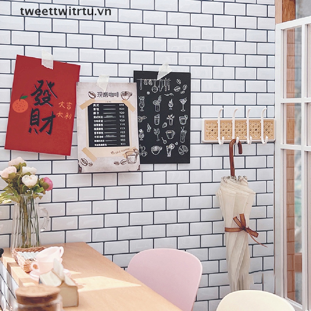 Giấy Dán Tường Giả Gạch Màu Trắng Trang Trí Nhà Búp Bê Tỉ Lệ 1: 12