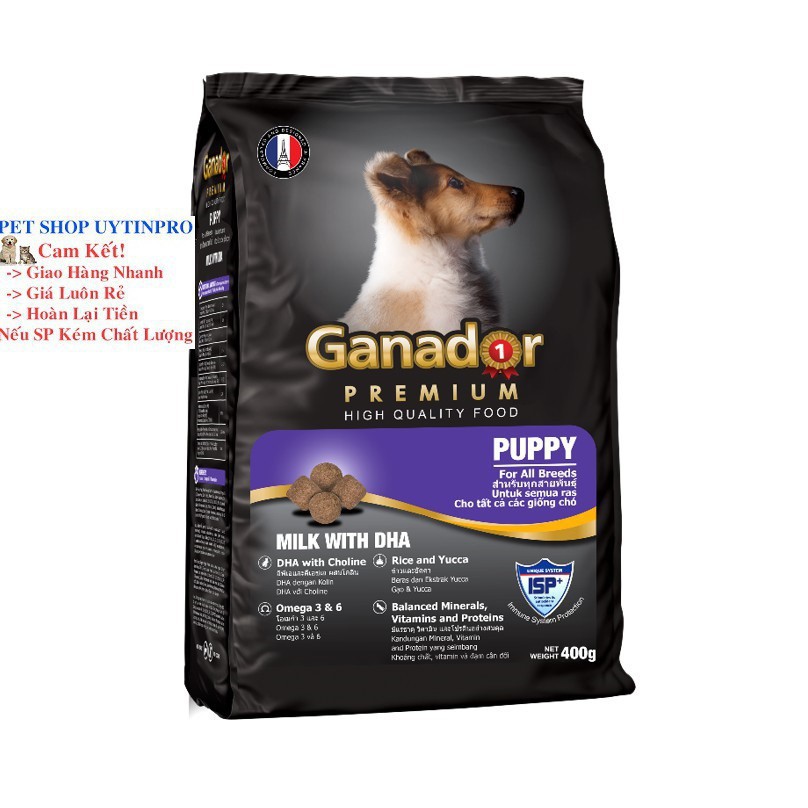 THỨC ĂN CHO CHÓ CON Ganador Puppy Vị Sữa và Dha Gói Thương Hiệu Từ Pháp 400g