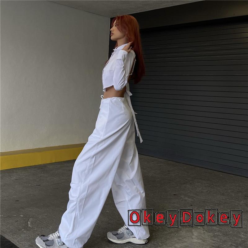 Quần Dài Ống Rộng Lưng Thun Rút Dây Màu Trơn Thời Trang Mùa Hè Cho Nữ