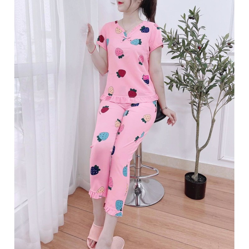 [Chất đẹp] Bộ mặc nhà áo cộc quần dài chất lụa mểm mát, không nhăn nhàu, đủ size