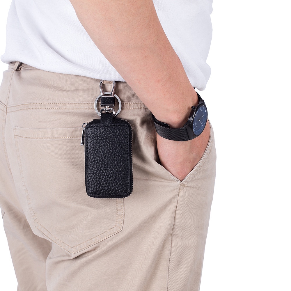 Ví Da Đựng Chìa Khóa Xe Hơi Màu Trơn Có Khóa Kéo Tiện Dụng