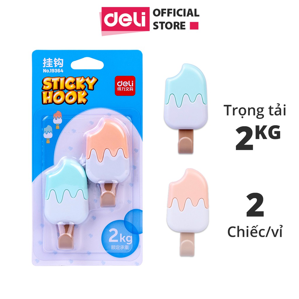 Vỉ 2 chiếc Móc dán treo tường hình cây kem Deli - Thiết kế cute dễ thương, đáng yêu - Chịu lực tốt, chắc chắn - 19364