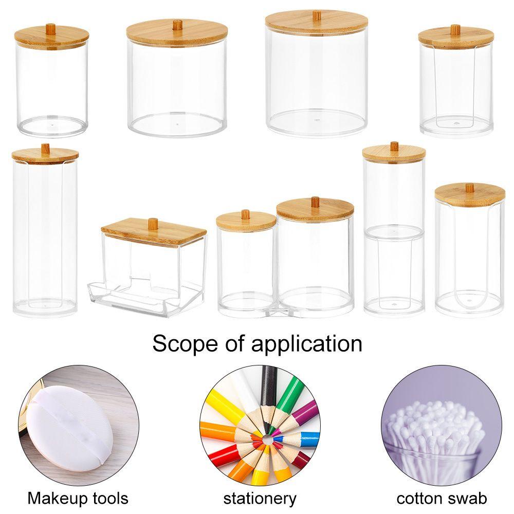 Hộp Đựng Tăm Bông/Bông Tẩy Trang Bằng Acrylic Trong Suốt Chống Bụi Đa Năng Có Nắp Tre