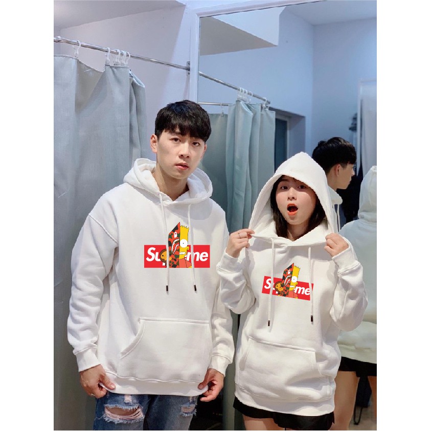 [Siêu ấm] Áo nỉ Hoodie Supre form suông rộng có mũ unisex, chất nỉ bông siêu ấm, màu đen trắng áo sweater basic | BigBuy360 - bigbuy360.vn