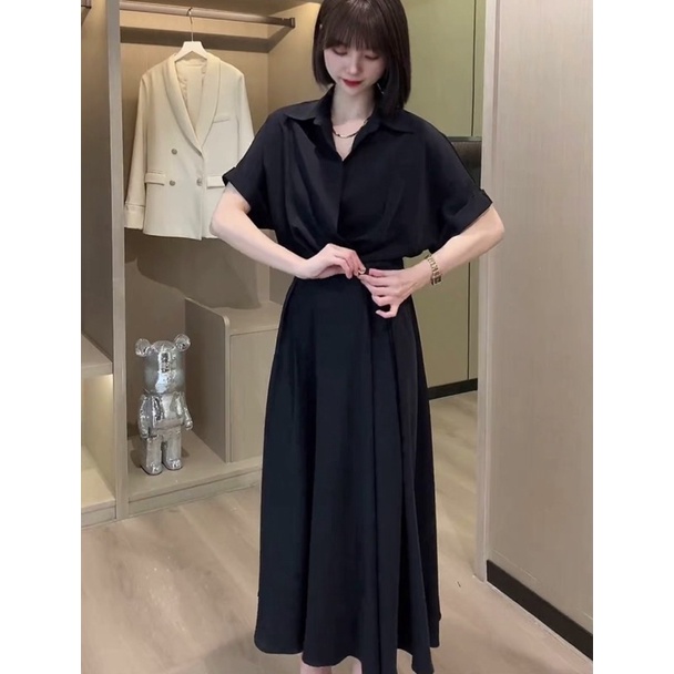 Đầm váy sơ mi nút eo tay ngắn 14 màu